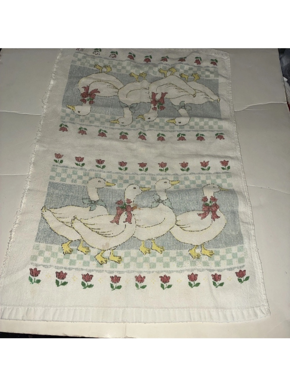 Vintage marmalade goose tea towel- faded thin and spots